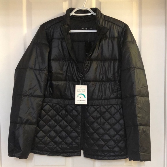 Torrid 1X quilted peplum, puffer jacket, lightweight Black NEW with tags - Picture 3 of 11